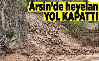 Arsin'de heyelan yol kapattı