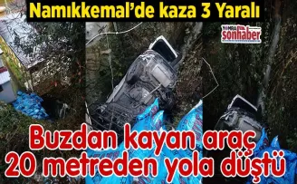 Buzdan kayan araç 20 metreden yola düştü