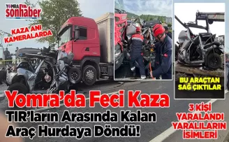 Yomra’da Feci Kaza:  TIR’ların Arasında Kalan Otomobil Hurdaya Döndü!
