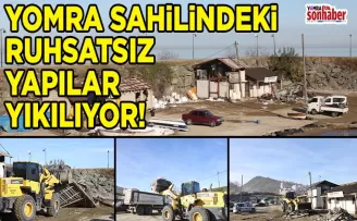 YOMRA SAHİLİNDEKİ RUHSATSIZ YAPILAR YIKILIYOR